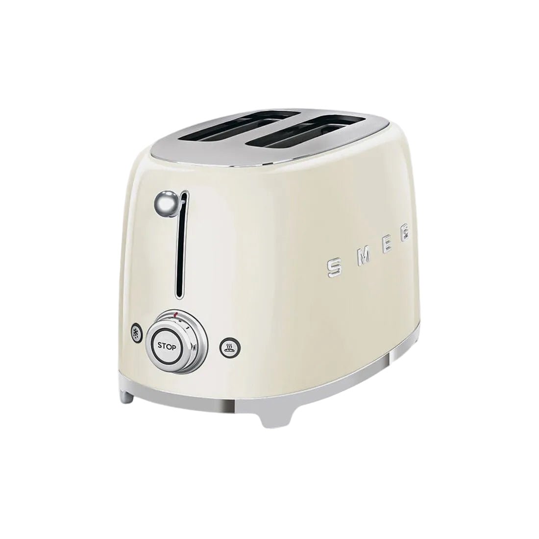 Smeg 50's Style 2 Slice, 2 Slot Toaster, 950 W Power, Sliding Lever, 6 Toasting Levels, Crumb Tray, Automatic Pop - Up, 220 - 240 Voltage, 50/60 Hz, Gloss Cream | TSF01CRUK - BusDeals