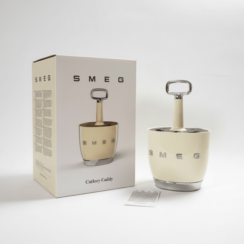 SMEG - Cutlery Holder. Retro Style for Kitchen to put Knife,Fork,Spoon. Cream color. - BusDeals