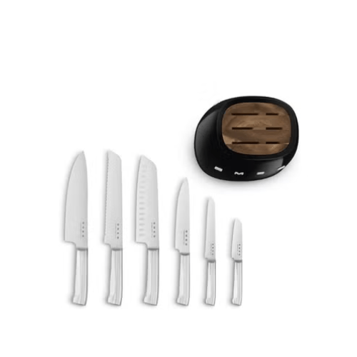 SMEG Knife Set KBSF02BL – Premium 6 - Piece Stainless Steel Knife Block, Italian Design, Ergonomic Handles, Stylish Black Finish, Durable and Sharp Blades - BusDeals