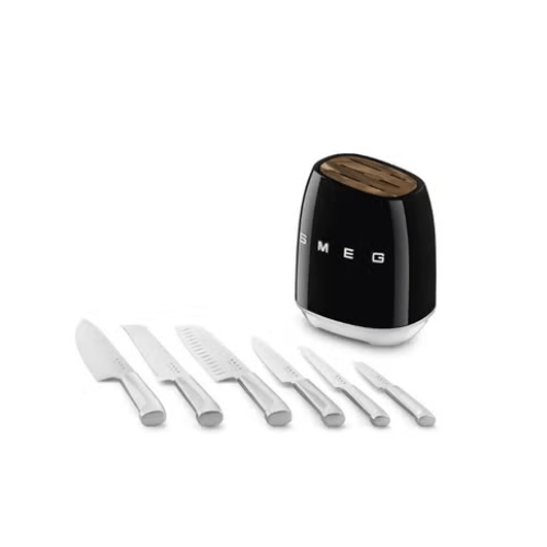 SMEG Knife Set KBSF02BL Stainless Steel Knife Block, Italian Stylish Black Finish, Durable and Sharp Blades - BusDeals