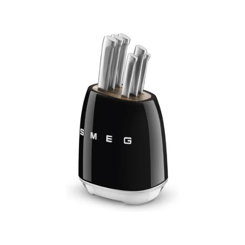 SMEG Knife Set KBSF02BL Stainless Steel Knife Block, Italian Stylish Black Finish, Durable and Sharp Blades - BusDeals