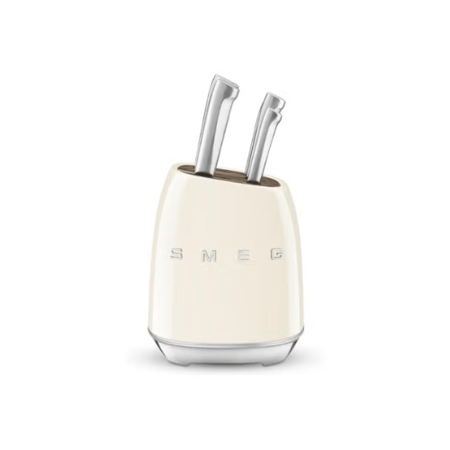 SMEG Knife Set KBSF02CR 6 - Piece Stainless Steel Knife Block, Italian DesignDurable and Sharp Blades, Cream - BusDeals