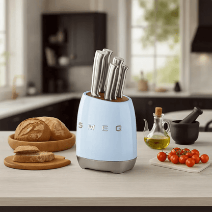 SMEG Knife Set KBSF02PB – Premium 6-Piece Stainless Steel Knife Block, Italian Design, Pastel BluePastel Blue - BusDeals
