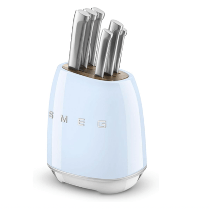 SMEG Knife Set KBSF02PB – Premium 6-Piece Stainless Steel Knife Block, Italian Design, Pastel BluePastel Blue - BusDeals