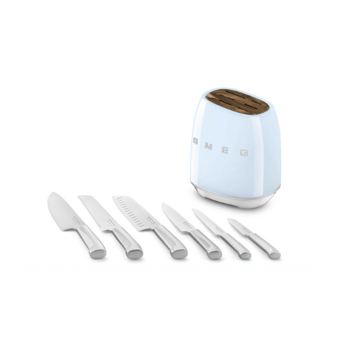 SMEG Knife Set KBSF02PB – Premium 6-Piece Stainless Steel Knife Block, Italian Design, Pastel BluePastel Blue - BusDeals