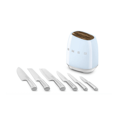 SMEG Knife Set KBSF02PB – Premium 6-Piece Stainless Steel Knife Block, Italian Design, Pastel BluePastel Blue - BusDeals