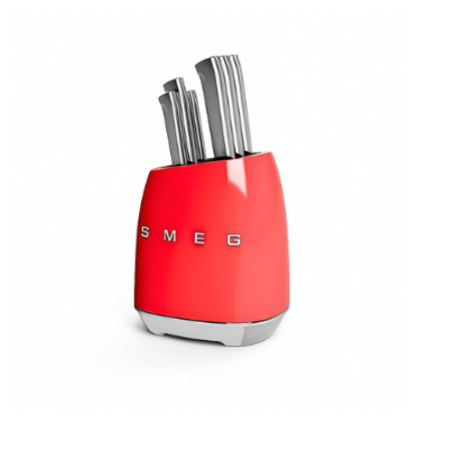 SMEG Knife Set KBSF02RD – Premium 6 - Piece Stainless Steel Knife Block, Italian Design, Ergonomic Handles, Durable and Sharp Blades, Red. - BusDeals