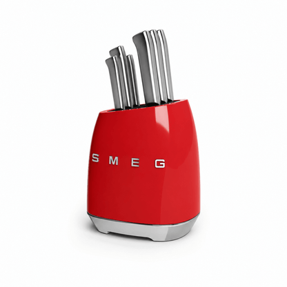 SMEG Knife Set KBSF02RD – Premium 6-Piece Stainless Steel Knife Block, Italian Design, Red. - BusDeals
