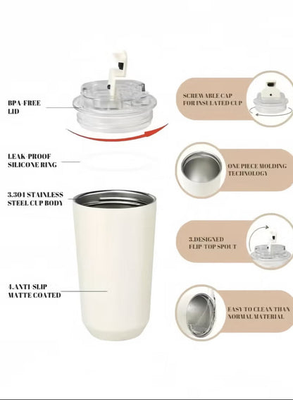 Smeg Mug, 240ml Insulated Stainless Steel Coffee mug, Off White. - BusDeals