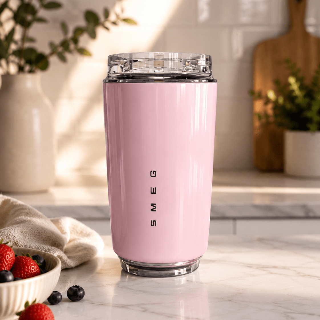 Smeg Mug, 240ml Insulated Stainless Steel Coffee mug, Powder Pink. - BusDeals