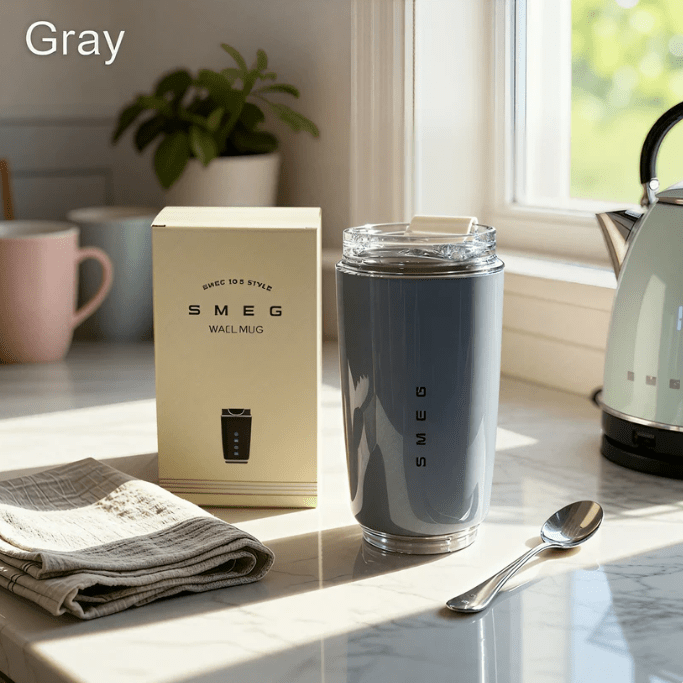 Smeg Mug, 240ml Insulated Stainless Steel Coffee mug,Grey - BusDeals