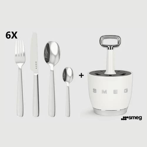 SMEG - Set for 6 person, complete set. Retro Stainless Steel Cutlery Set for Kitchen, White. - BusDeals