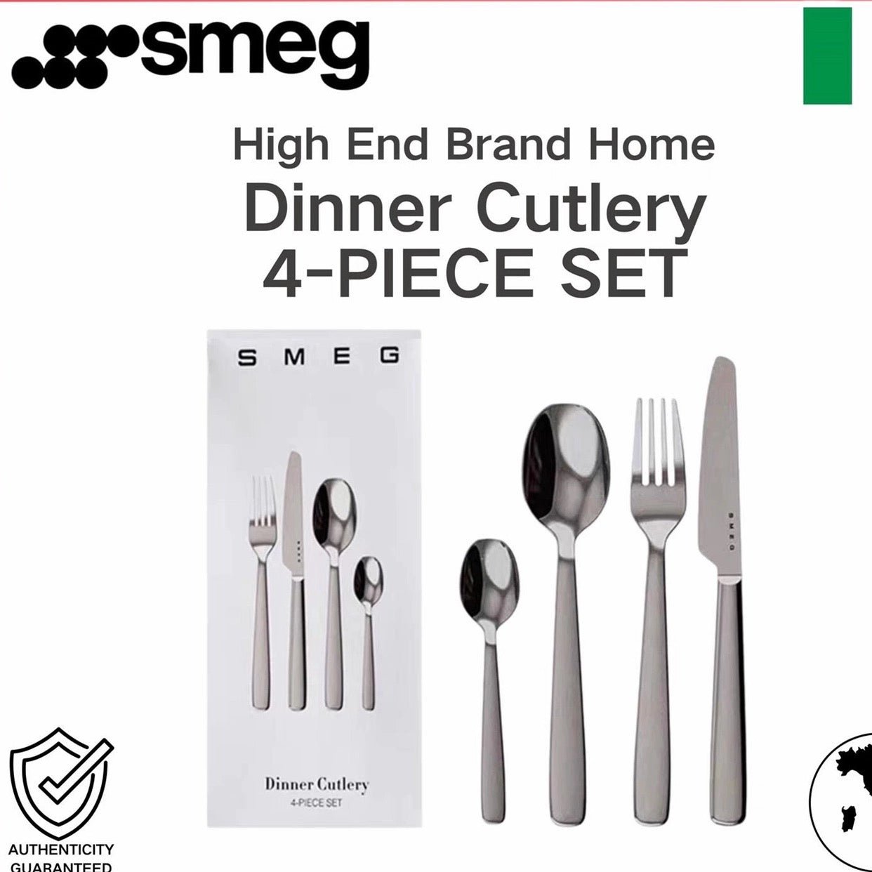 SMEG - Stainless Steel Dinner Cutlery 4 Piece Set - Silver - BusDeals