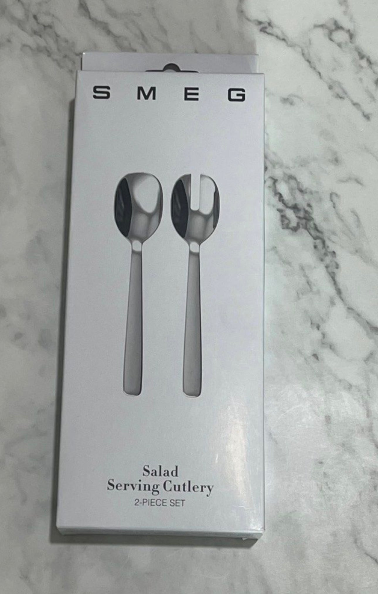 SMEG - Stainless Steel Lettuce Salat cutlery 2 Piece Set - Silver. - BusDeals