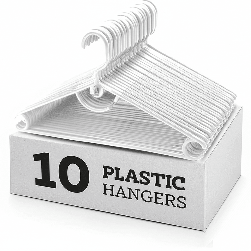 Standard White Plastic Hangers | 10 Pieces | With Strap Hooks, Durable & Slim - BusDeals