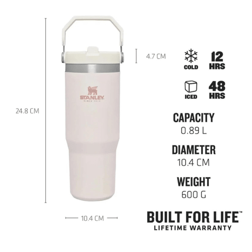 Stanley IceFlow Flip Straw, Rose Quartz, Water Bottle With Straw - Keeps Cold For 12+ Hours - Leakproof - 30OZ, Rose Quartz - BusDeals