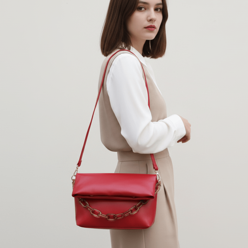 Stock bag Red PU Crossbody Bag with Chain Strap - Valentine's Day Ready. - BusDeals