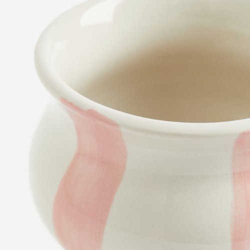 Striped stoneware vase, white with pink. - BusDeals