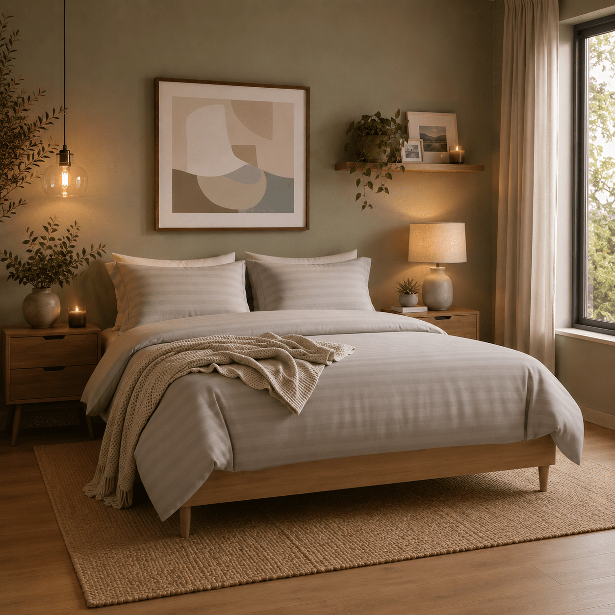 Stripped King Size 6 Pieces. Soft Embossed Striped Design, Plain grey duvet cover set - BusDeals