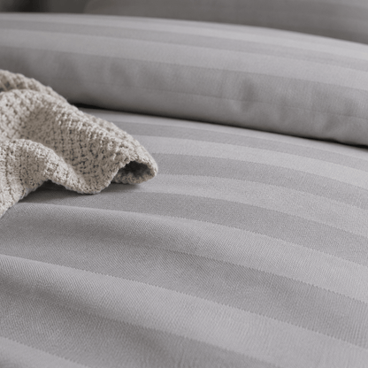 Stripped King Size 6 Pieces. Soft Embossed Striped Design, Plain grey duvet cover set - BusDeals