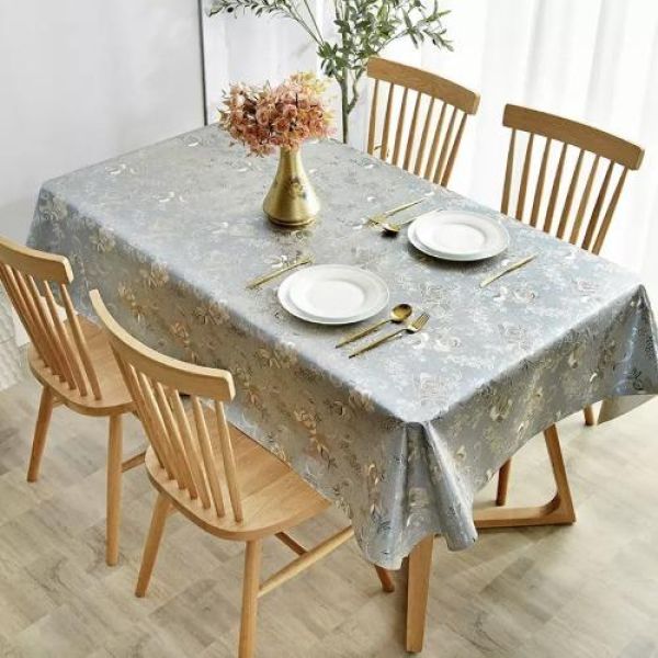 Table Cloth 120*120cm Silver Pattern Design PVC Waterproof and Oil Proof - BusDeals