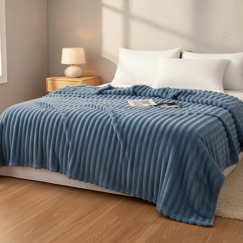 Throw Striped Blanket Super Soft 200X230cm, Blue. - BusDeals