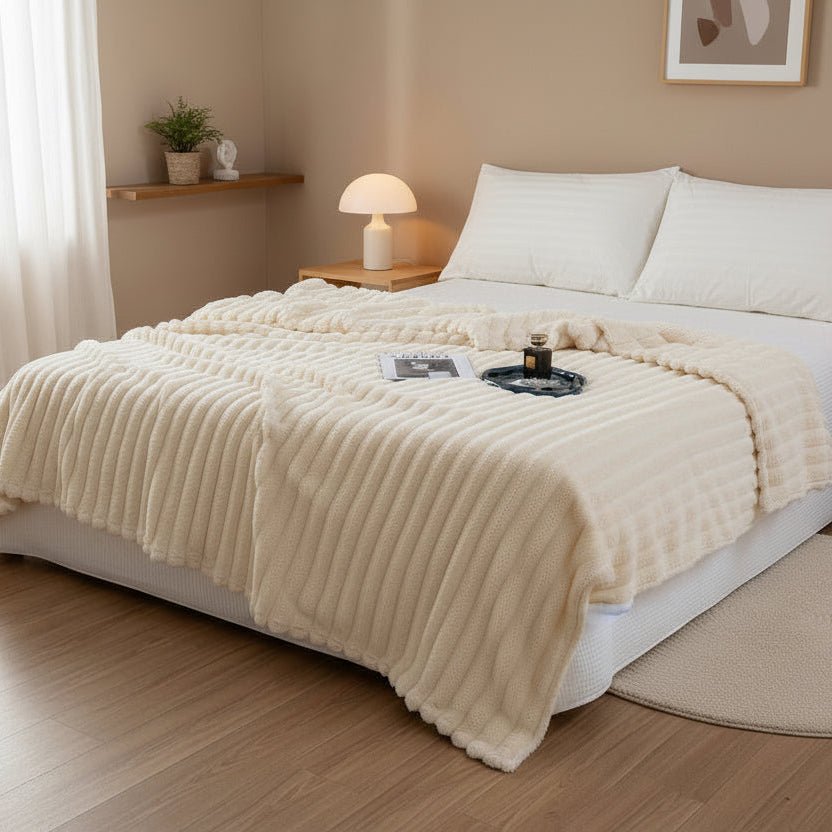 Throw Striped Blanket Super Soft 200X230cm, Milk Color. - BusDeals