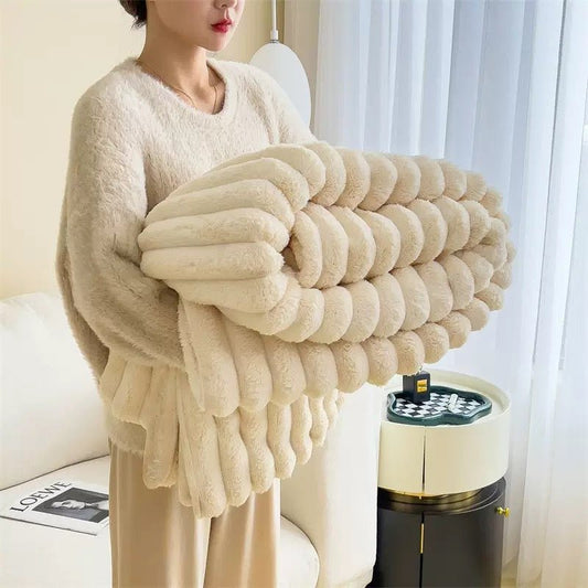 Throw Striped Blanket Super Soft 200X230cm, Milk Color. - BusDeals