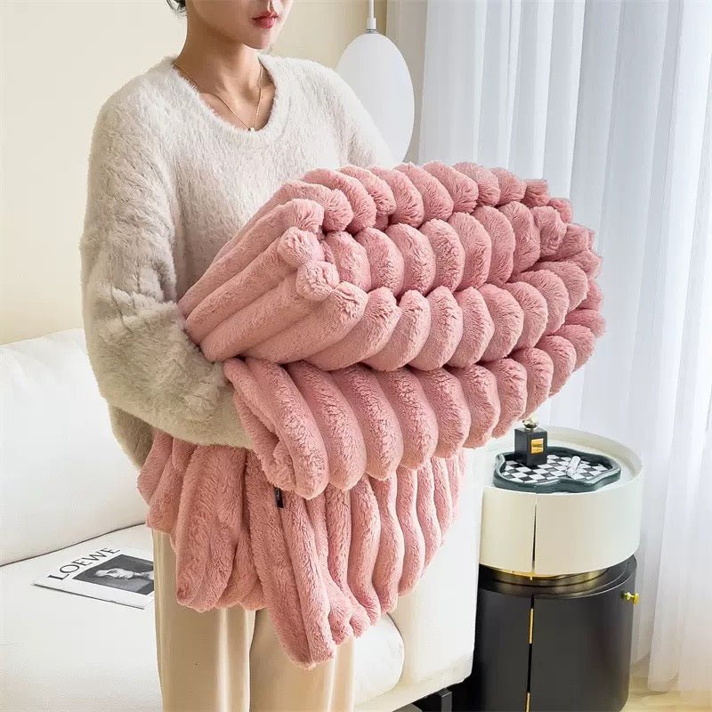 Throw Striped Blanket Super Soft 200X230cm, Pink. - BusDeals