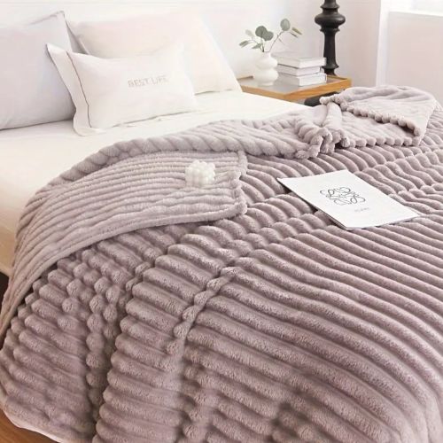 Throw Striped Blanket Super Soft, Light Gray Color. - BusDeals