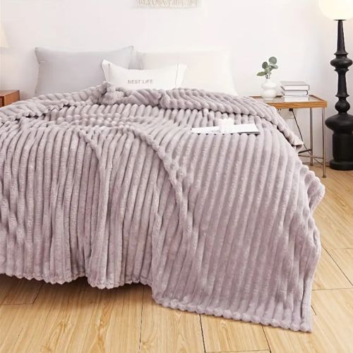 Throw Striped Blanket Super Soft, Light Gray Color. - BusDeals