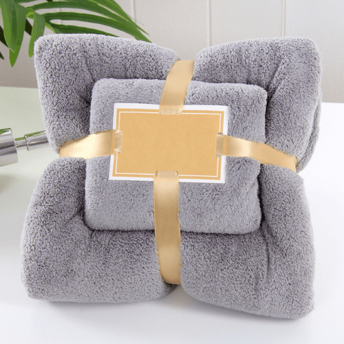 Towel Set of 2 Pcs, Solid Absorbent Microfiber , Grey color. - BusDeals