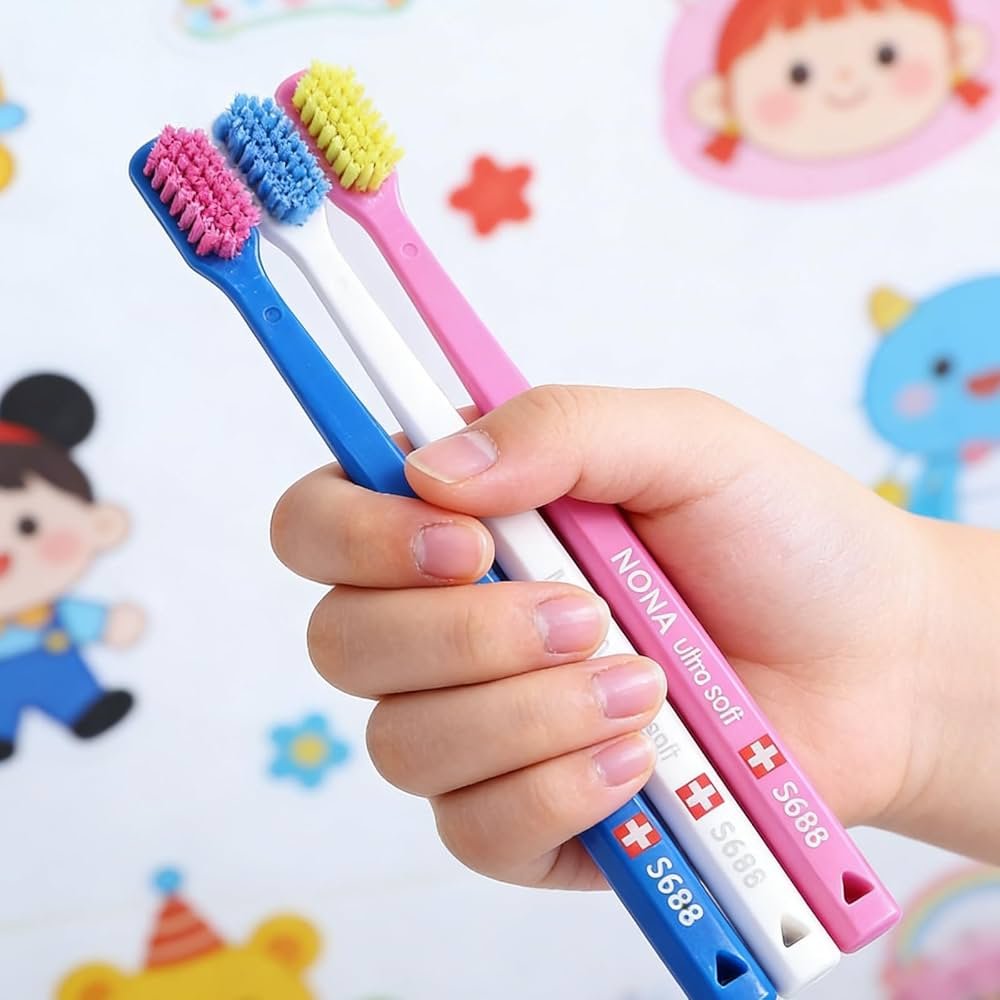 Ultra-Soft Toothbrush | 3-Pack Manual Toothbrush for Adults with 5688 NONA® Bristles | Gentle on Gums, Removes Plaque Effectively | Surprise Colour - BusDeals