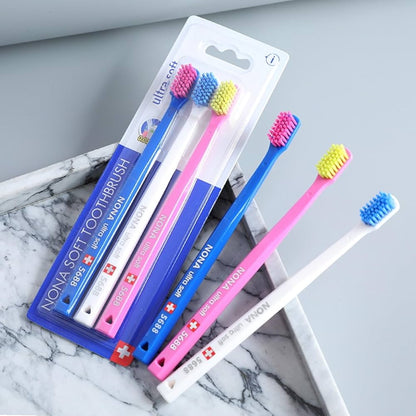 Ultra-Soft Toothbrush | 3-Pack Manual Toothbrush for Adults with 5688 NONA® Bristles | Gentle on Gums, Removes Plaque Effectively | Surprise Colour - BusDeals