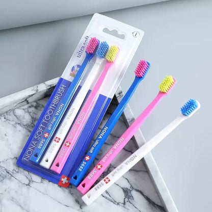 Ultra-Soft Toothbrush | 3-Pack Manual Toothbrush for Adults with 5688 NONA® Bristles | Gentle on Gums, Removes Plaque Effectively | Surprise Colour - BusDeals