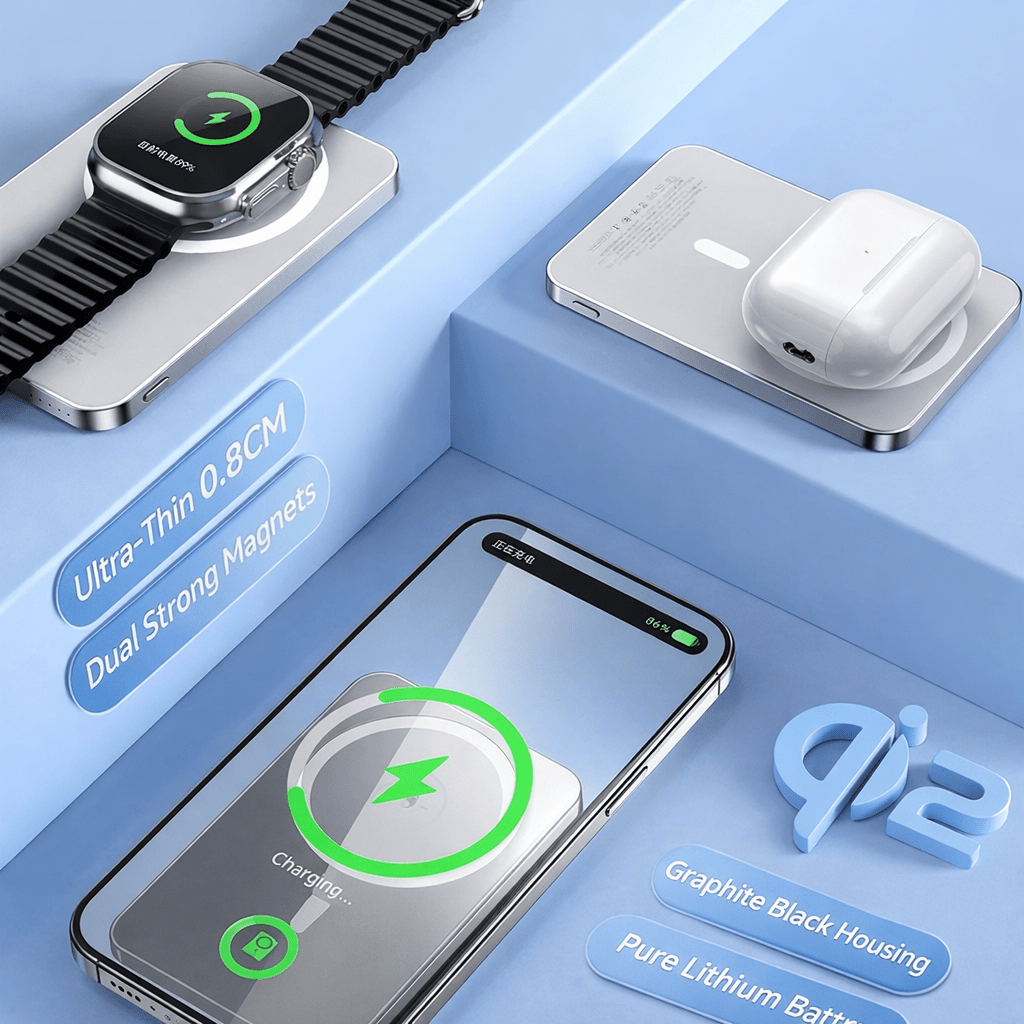 Ultra - Thin Magsafe Wireless Power Bank, Fast Magnetic Charging, 20W Portable Charger Battery, 15W PD USB - C charging, 20000mAh. Ideal for iPhone Pro Max & Plus 17/16/15/14, Apple watch, ear pot. Compatible Galaxy S24/S25 - BusDeals