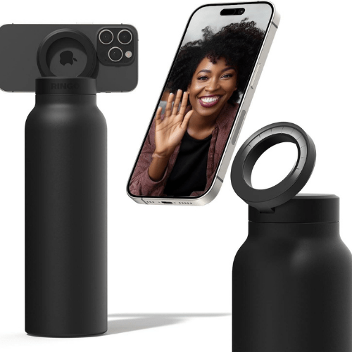 Water Bottle + Free Magnetic Booster Ring,Stainless Steel Hydration Bottle w/ Integrated MagSafe Phone Mount, 12Hrs Hot/24Hrs Cold, BPA - Free, Works w/ All Devices Android & iOS - Stainless 800ML(BLACK). - BusDeals