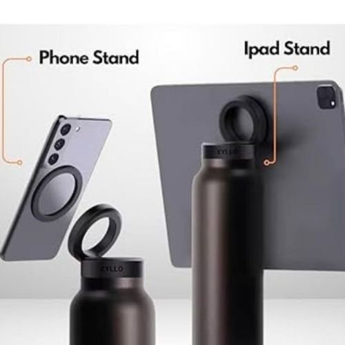 Water Bottle + Free Magnetic Booster Ring,Stainless Steel Hydration Bottle w/ Integrated MagSafe Phone Mount, 12Hrs Hot/24Hrs Cold, BPA - Free, Works w/ All Devices Android & iOS - Stainless 800ML(BLACK). - BusDeals