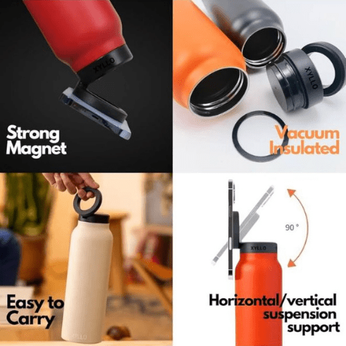 Water Bottle + Free Magnetic Booster Ring,Stainless Steel Hydration Bottle w/ Integrated MagSafe Phone Mount, 12Hrs Hot/24Hrs Cold, BPA - Free, Works w/ All Devices Android & iOS - Stainless 800ML(BLACK). - BusDeals