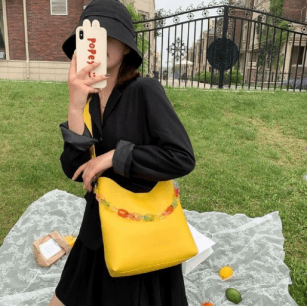 Yellow PU Leather Women's Bag with Adjustable Synthetic Strap. - BusDeals