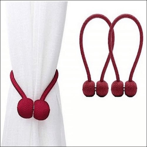 1 Pair Magnetic Curtain Tiebacks, Maroon Color, Tie Rope Accessory Backs Holdbacks Buckle Clips Hook Holder Home Decor. - BusDeals