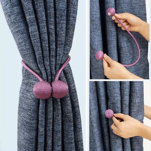 1 Pair Magnetic Curtain Tiebacks, Purple Color, Tie Rope Accessory Backs Holdbacks Buckle Clips Hook Holder Home Decor. - BusDeals