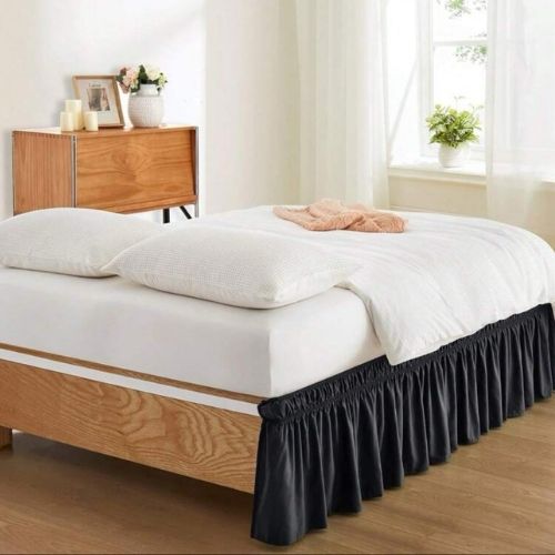 1 Pc. Various Sizes Elastic Bed Skirt Ruffles Solid Color Black. - BusDeals