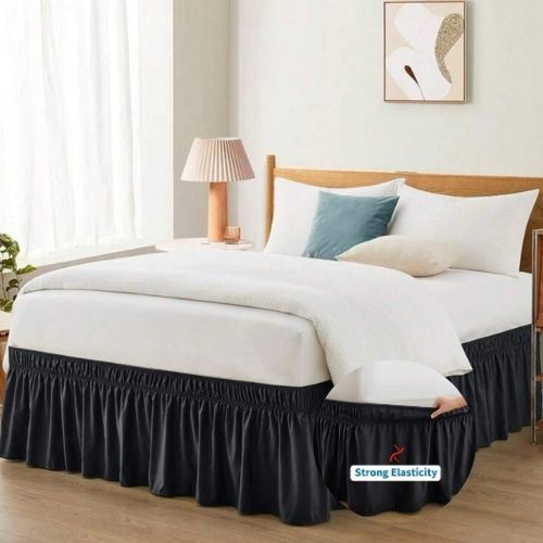 1 Pc. Various Sizes Elastic Bed Skirt Ruffles Solid Color Black. - BusDeals