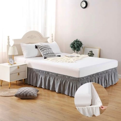 1 Pc. Various Sizes Elastic Bed Skirt Ruffles Solid Color Gray - BusDeals