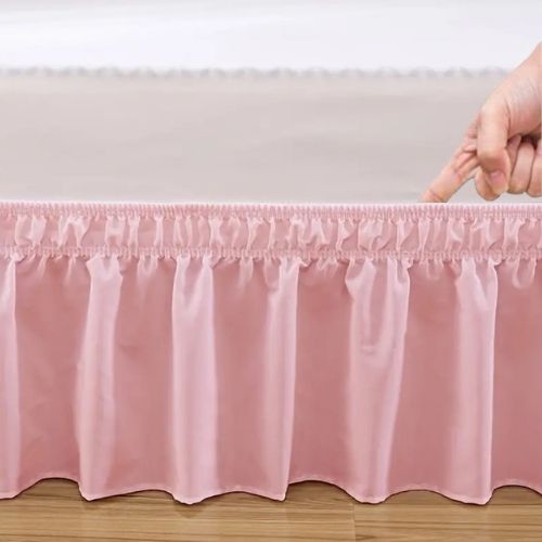 1 Pc. Various Sizes Elastic Bed Skirt Ruffles Solid Color Old Pink. - BusDeals
