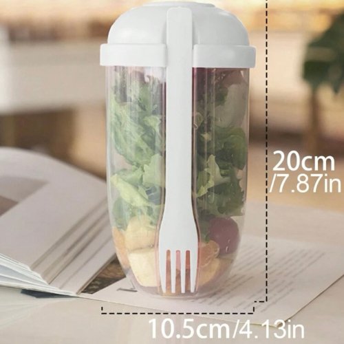 1 Pc White Cup Salad Mixer, Cup With Spoon And Lid, Portable Weight Loss Cup For Healthy Lifestyle. - BusDeals
