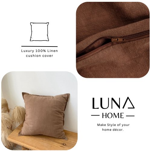 1 Piece 50*50cm Size, 100% Linen Cushion Cover, Solid Amber Brown. - BusDeals