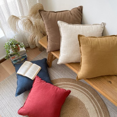 1 Piece 50*50cm Size, 100% Linen Cushion Cover, Solid Amber Brown. - BusDeals