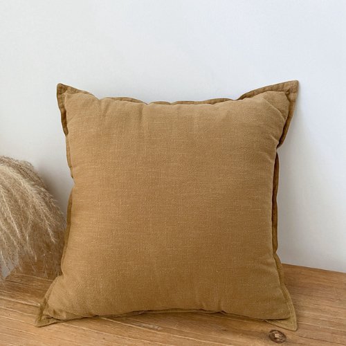 1 Piece 50*50cm Size, 100% Linen Cushion Cover, Solid Brown Bean. - BusDeals